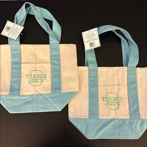 Viral Trader Joe’s Canvas Tote Bag in baby blue and Cream